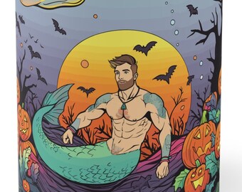 2023 Enchanting Halloween Merman | Mug or Tumbler | 11oz, 15oz, 20oz | Enjoy beverages with a little Merman Whimsy and Fantasy
