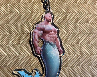 Limited Edition Merman Keychain | Fantasy Charm | Acrylic with Epoxy Front | Clasp | Oceanic Accessories | Mermen | Merfolk