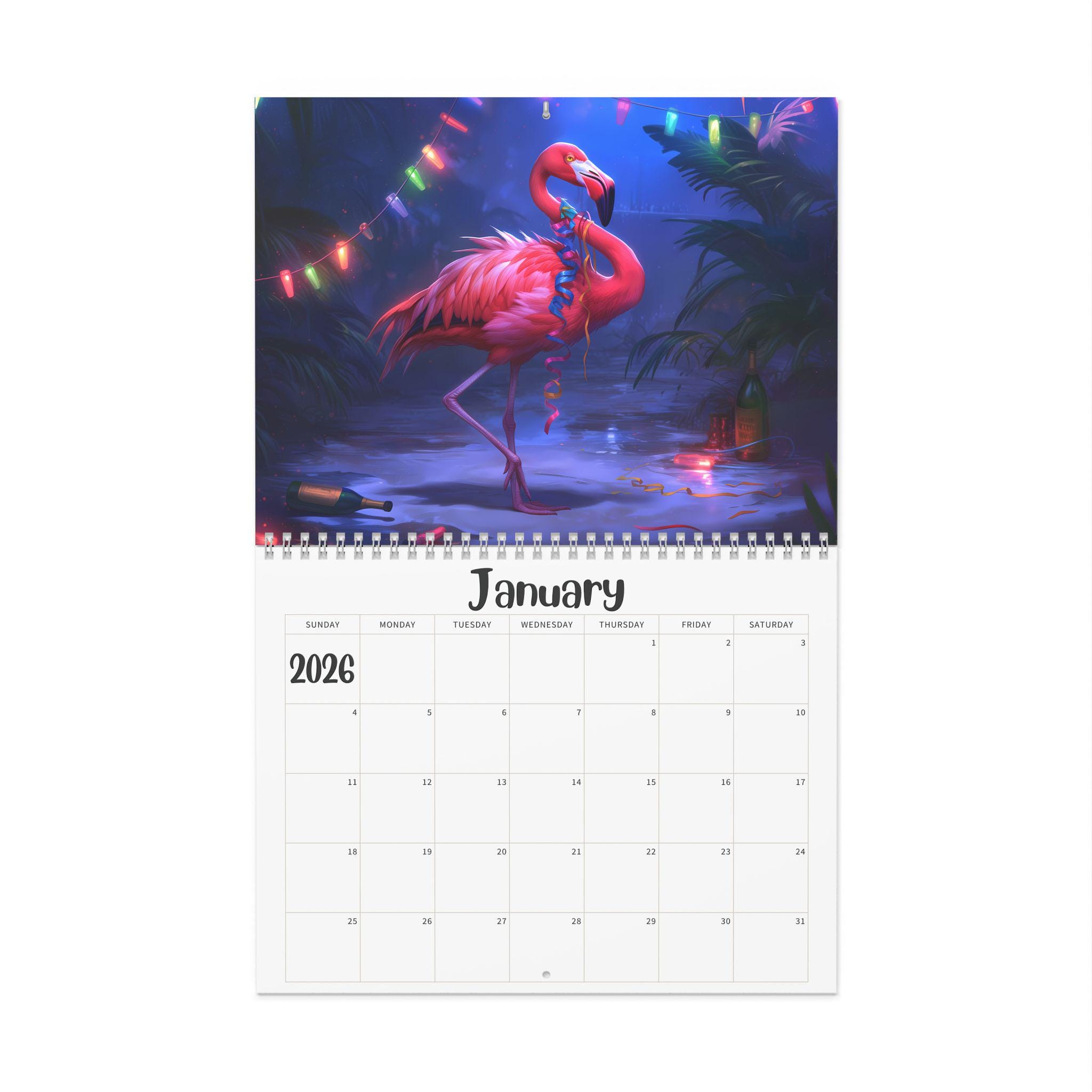 2026 Flamingo Flair Wall or Desk Calendar | Comical Flamingo Art | 12-Month | Animal Humor Calendar with Goofy Bird Antics