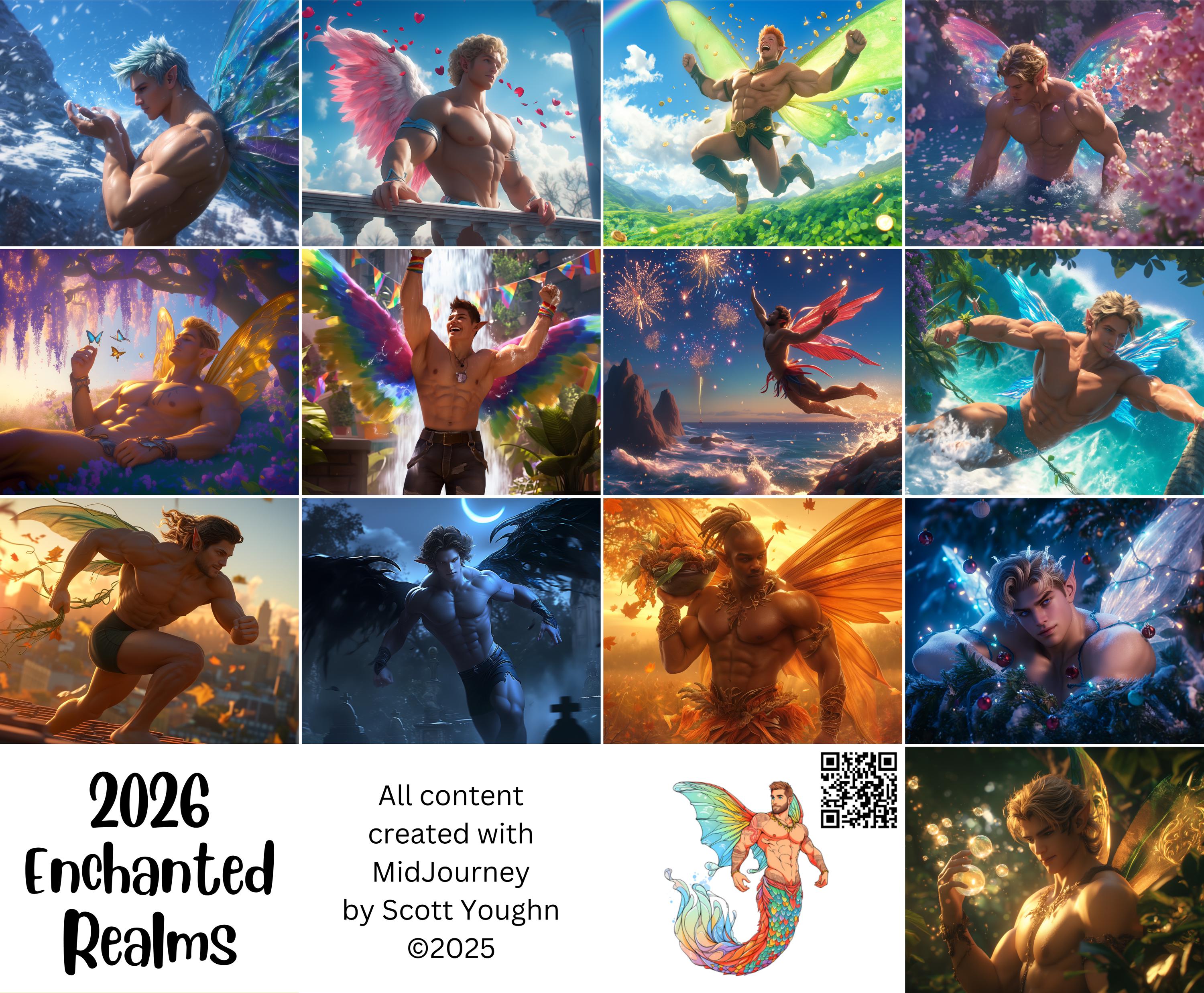 Hand Some Faeries 2026 Enchanted Realms Wall or Desk Calendar | Handsome, Muscular Male ...