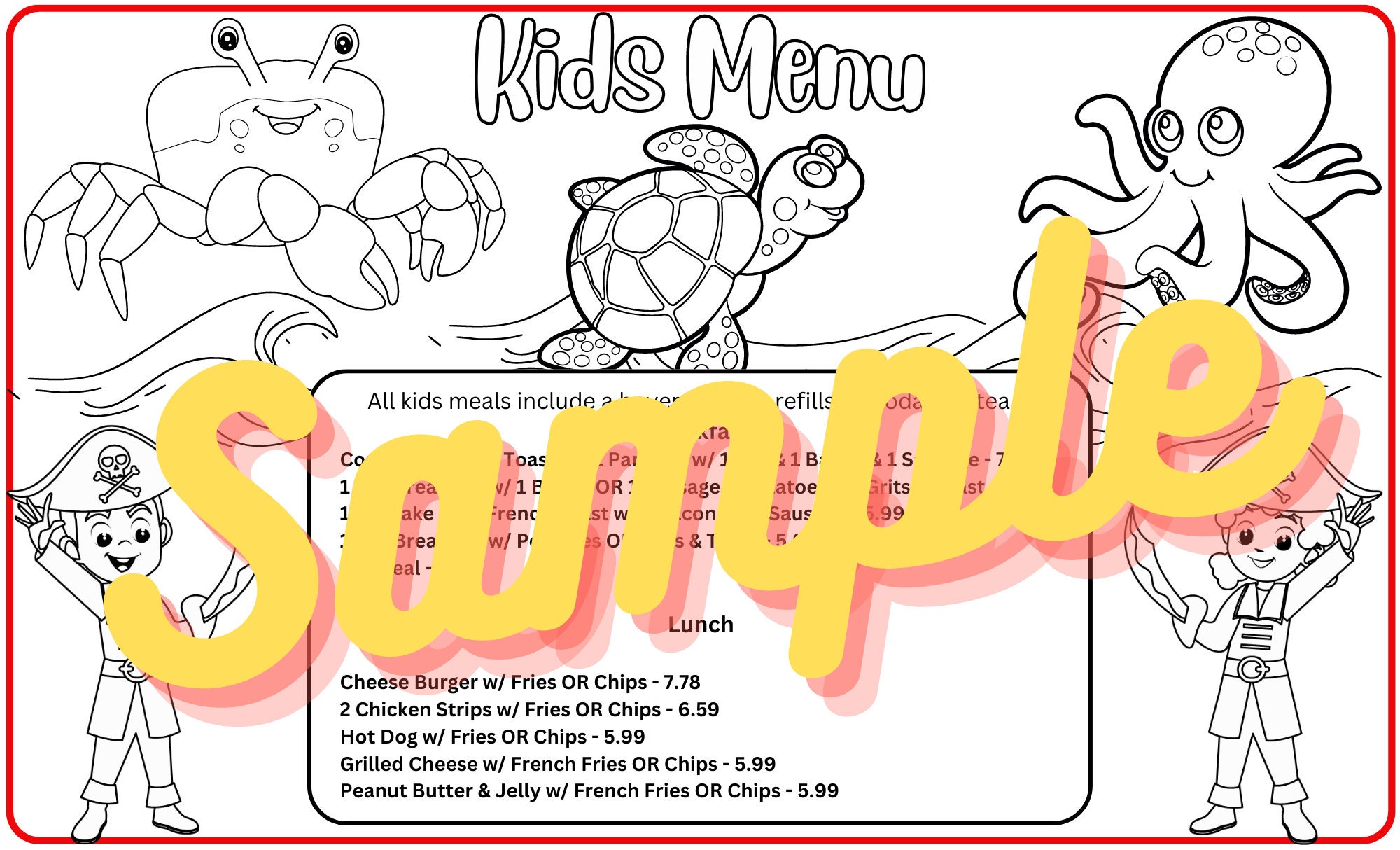 Printable Kids Activity Menu Restaurant Activity Placemat - Etsy