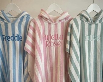 Personalized Kids Hooded Poncho Towel | Striped Cotton Beach & Bath