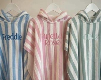Personalized Kids Toddler Poncho Towel | Embroidered Name Beach Swim Cover Up
