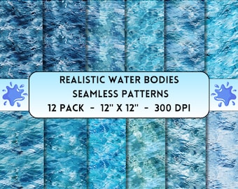 Patrones sin costuras de cuerpos de agua realistas, papeles digitales de luz de agua, fondos de textura digital de agua del océano, reflejo en la piscina, agua de mar