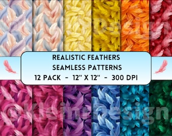 Realistic Feathers Seamless Patterns, Feather Digital Paper, Feather Prints, Feather Background, Spring Digital Paper, Instant Download Jpg