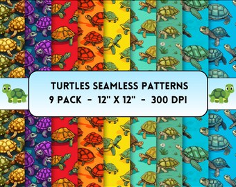 Patrones sin costuras de tortugas marinas, papeles digitales de tortugas, diseños de naturaleza costera, descarga digital, ilustraciones oceánicas, iconos de tortugas Jpg Png