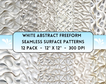 Abstract Metal Wall Art, White Abstract Seamless Patterns, Geometric Modern Freeform Digital Prints