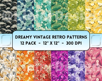 Dreamy Vintage Retro Patterns, Nostalgic Seamless Designs, Whimsical Charm for Crafts, Decor Patterns, Vintage Digital Papers, Colorful jpg