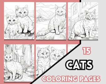 Cat Coloring Pages, Cute Cat Coloring Book, Adorable Cat & Kitten Coloring Sheets, Download and Print, Coloring Pages for Boys and Girls