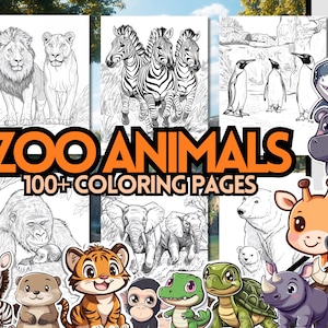 子供向け動物園動物ぬりえ、100ページ以上のぬりえ、子供向けの簡単なぬりえブック、ぬりえアクティビティ、楽しくて教育的な印刷可能なぬりえ