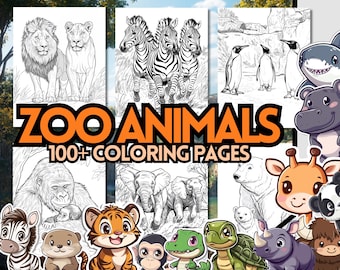 Zoo Animal Coloring Pages for Kids, 100+ Coloring Pages, Easy Kids Coloring Books, Coloring Activity, Fun & Educational Printable Coloring