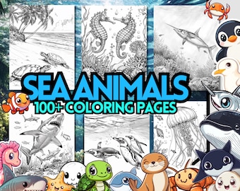Más de 100 páginas para colorear de animales marinos más vendidas, páginas para colorear adorables para adultos y niños, imprimibles y descarga digital instantánea en PDF, muy populares.