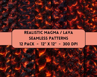 Lava and Magma Seamless Patterns, Armageddon Background Papers, Hot Stone on Fire Digital Prints, Lava Stone Seamless Overlay