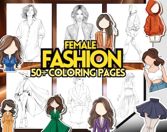 Más de 50 páginas para colorear de moda, diseños de moda femenina, ropa y atuendos artísticos, hojas para colorear de moda modernas y con estilo.