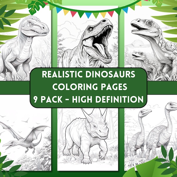 Realistic Dinosaurs Coloring Pages, Jurassic Coloring, Coloring Downloadable Page, Dinosaur Coloring Book, Kids Activity Book, Adult Drawing