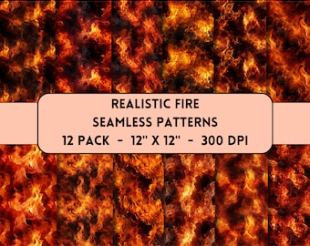 Realistic Fire Seamless Patterns, Inferno Digital Papers, Fire Place Screen Backgrounds, Fire  and Fury, Realistic Fire Vinyl Print