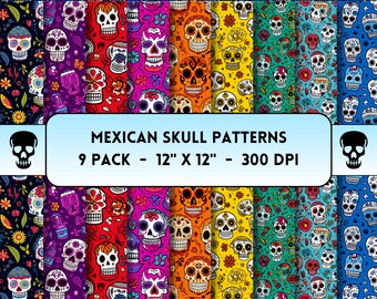 Mexican Skull Digital Paper, Day of the Dead Prints, Dia de los Muertos Pattern, Sugar Skull, Halloween, Day of the Dead Seamless Scrapbook