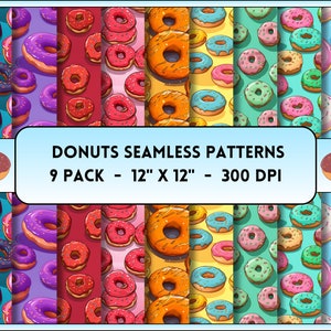 Donuts Seamless Patterns, Donut Repeating Fabric Design, Instant Download, Dunkin' Donuts Fanart, Coffee Snack Digital Patterns, Donut Print