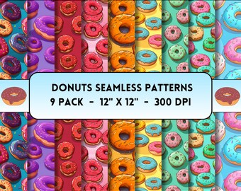 Donuts Seamless Patterns, Donut Repeating Fabric Design, Instant Download, Dunkin' Donuts Fanart, Coffee Snack Digital Patterns, Donut Print