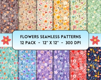 Flowers Seamless Pattern, Flowers Digital Paper, Floral Prints, Flowers Background, Spring Digital Paper, Floral Digital Paper, Scrapbook