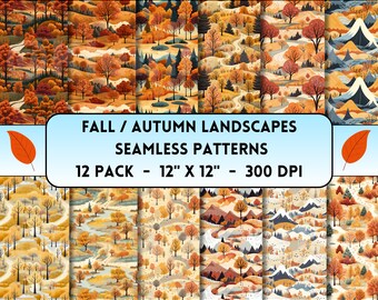 Patrones Sin Costuras De Paisajes De Otoño/Otoño, Colección, Patrones Sin Costuras, Papel Imprimible, Arte Del Paisaje, Diseños De Telas De Paisajes De Otoño