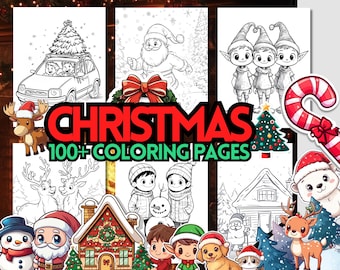 Más de 100 páginas para colorear navideñas, libro digital para colorear de Navidad, dibujos de Papá Noel para colorear, para niños y adultos, hojas para colorear de invierno imprimibles.