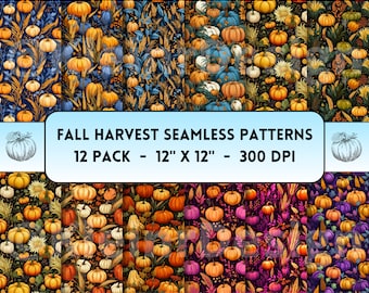 Harvest Festival Seamless Digital Patterned Paper, Seamless Pumking Harvest, Festival Backgrounds, Harvest Festival png, Autumn Folk Holiday