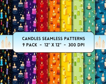 Candles Seamless Patterns, Candles Digital Paper, Scrapbook Paper, Lit Candle, Rainbow Colors, Invitation Background, Birthday Prints, Scent