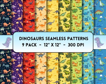 Dinosaur Seamless Patterns, Dinosaur Digital Paper, Jurassic Background Pattern, Scrapbook Pages, Jurassic Park Designs, Printable File Png
