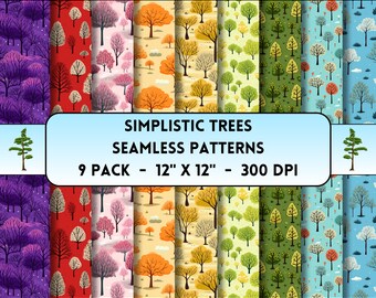 Succulent Trees Seamless Patterns, Trees Digital, Minimalistic Tree Prints, Colorful Trees, Trees Digital Paper, Relaxing Nature Crafts Png