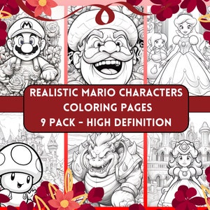 Realistic Super Mario Characters Coloring Pages, Mario And Friends, Super Mario Digital Coloring Book, Fun At Home Activity, Relax And Color