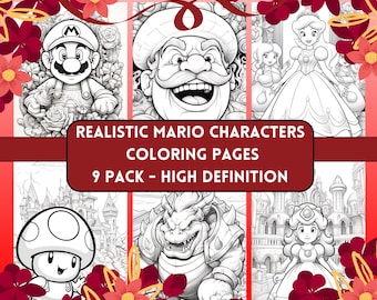Realistic Super Mario Characters Coloring Pages, Mario And Friends, Super Mario Digital Coloring Book, Fun At Home Activity, Relax And Color