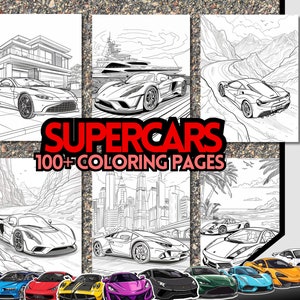 100+ Super Cars Malseiten, für Kinder und Erwachsene, Supersportwagen, Cars Racing Malvorlagen, Malbuch, digitaler Download