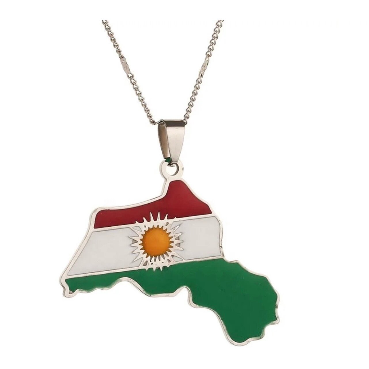 Collier Pendentif Argent Massif - Kurdistan - Thème Lune, étoile, Trèfle