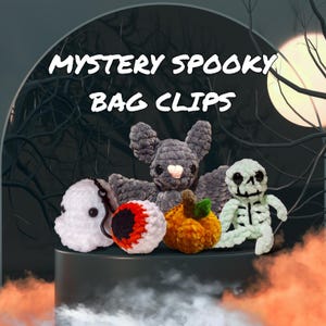 Mystery Box - Spooky Themed Amigurumi Crochet Plush Bag Clip - Cozy Cryptid Co