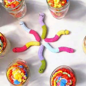 Gummy Worm Amigurumi Crochet Plush Bag Clip - Cozy Cryptid Co