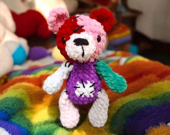 Patchwork Bear Amigurumi Crochet Plush - Cozy Cryptid Co