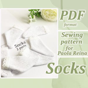 Puede incluir: Patrón de costura para calcetines de bebé de crochet blanco en formato PDF para muñecas Paola Reina. El patrón incluye dos partes para los calcetines.
