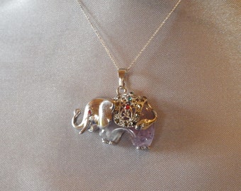 Silver & Amethyst Elephant Charm Pendant Necklace with Silver Chain. Birthday, Gift, Mother's Day