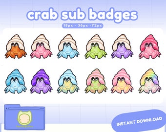 Twitch Discord sub / bit badges cute kawaii hermit crab sea pet