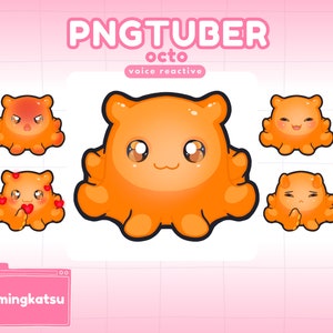 Octopus PNGTuber | Cute Kawaii Stream Mascot multiple Expressions OBS and Discord | Voice Reactive | Twitch Streamer Vtuber V-tuber Sea Pet