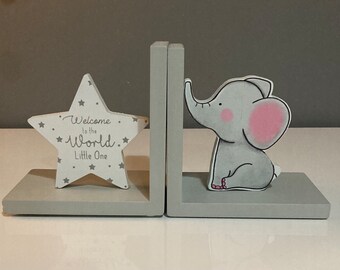 Wooden Book Ends "Welcome to the World Little One"