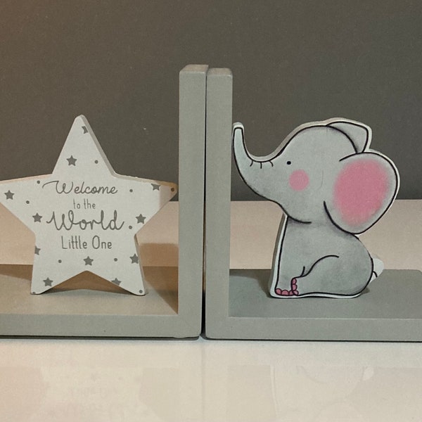 Wooden Book Ends "Welcome to the World Little One"