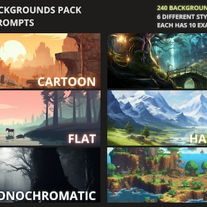 2D stylized backgrounds PACK, included MJ prompts