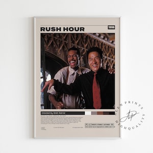 Póster de Rush Hour, Brett Ratner, póster de película minimalista, impresión de arte retro vintage, impresión de arte de pared, decoración de habitación, moderno de mediados de siglo, póster personalizado