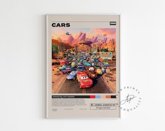 Cars Movie Poster, John Lasseter, Minimalist Movie Poster, Vintage Retro Art Print, Wall Art Print, Home decor,Mid century modern,A3 poster