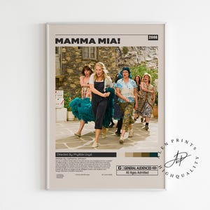 Póster de Mamma Mia!, Phyllida Lloyd, póster de película minimalista, impresión de arte retro vintage, impresión de arte de pared, decoración del hogar, estilo moderno de mediados de siglo