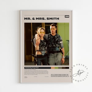 Mr. & Mrs. Smith Poster, Doug Liman, Minimalist Movie Poster, Vintage Retro Art Print, Wall Art Print, , Mid century modern