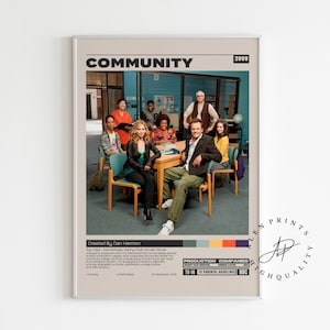 Póster comunitario, Dan Harmon, serie de televisión minimalista, impresión de arte retro vintage, impresión de arte de pared, moderno de mediados de siglo, póster de serie de televisión, decoración de habitación