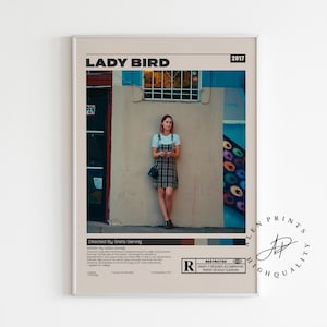 Lady Bird Poster, Greta Gerwig, Minimalist Filmplakat, Vintage Retro Kunstdruck, Wand Kunst Druck, Wohnkultur, Mid century modern, A3 Plakat
